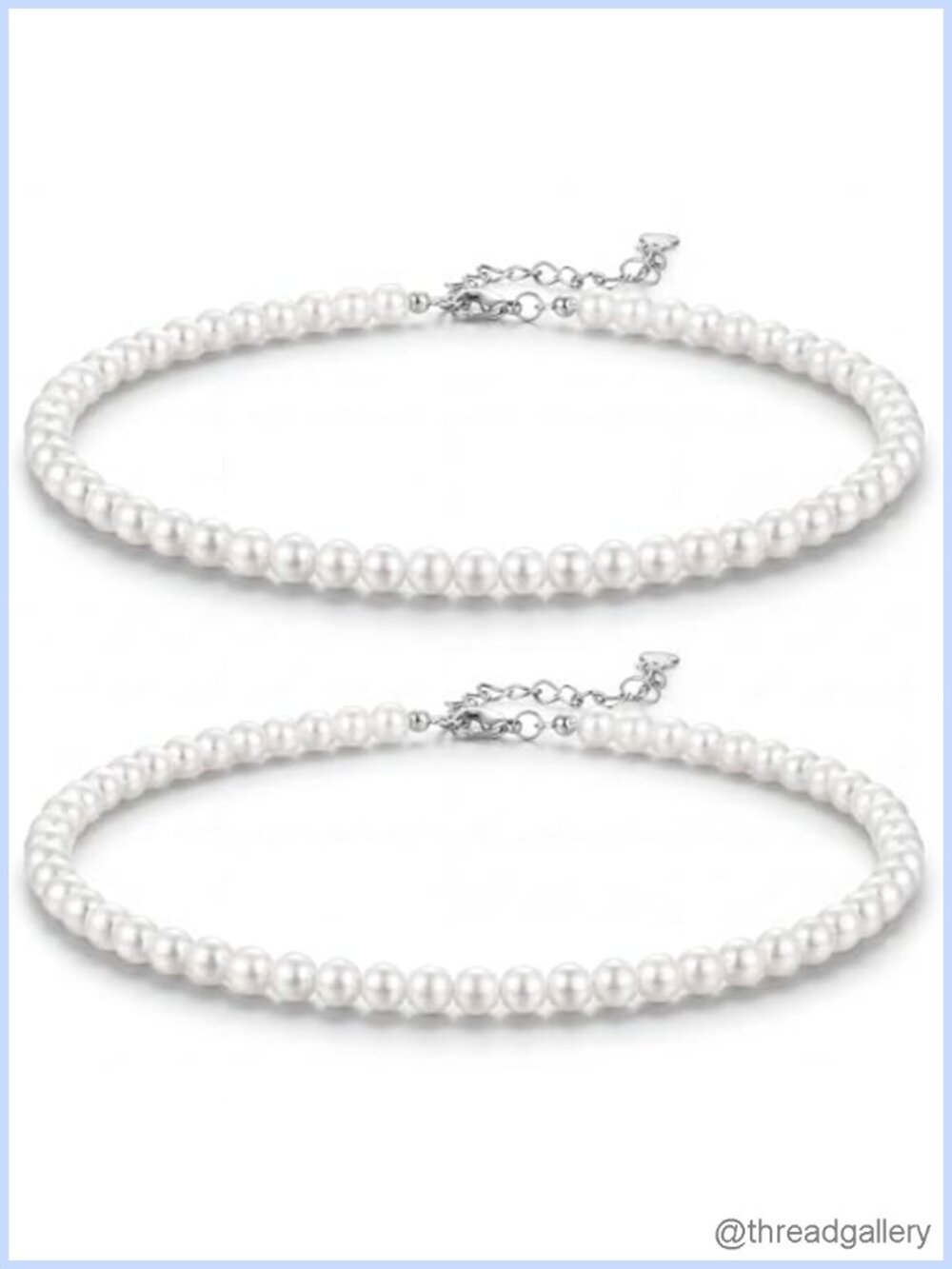 Faux Pearl Choker Necklace Set 2pc Glass 6mm 14in Women